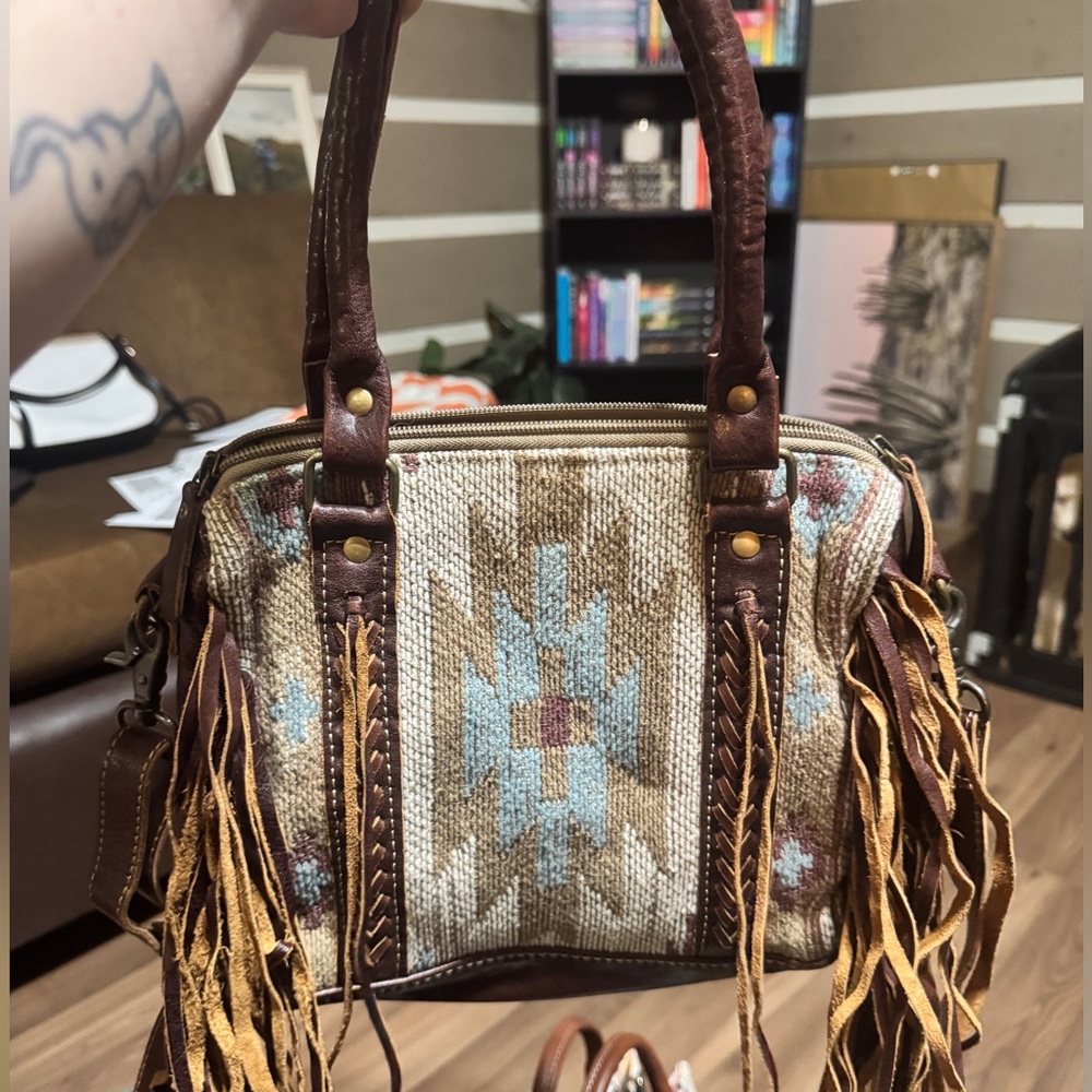 Myra Bag Brown and Tan Fringe Handbag